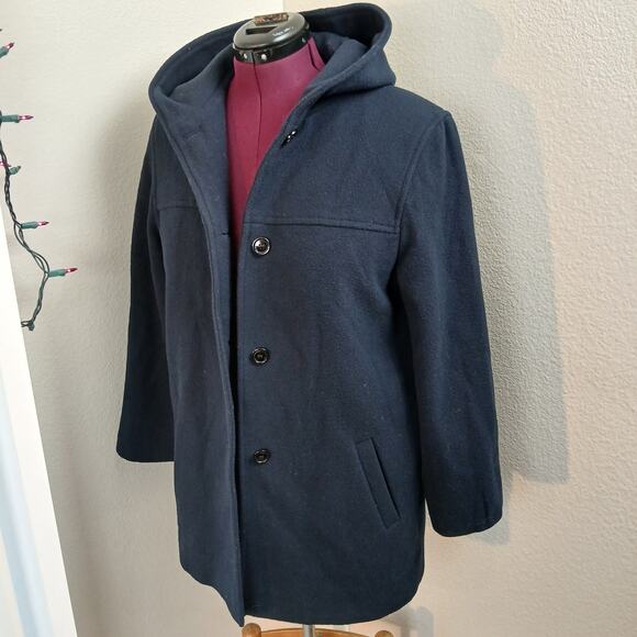 J. Percy Navy Hooded Merino Wool Coat Ladies M button front VTG Y2K made in USA - Picture 11 of 11